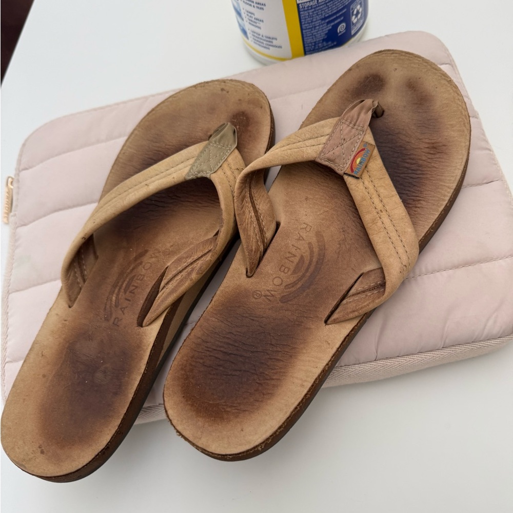 Rainbow Tan Leather Thong Sandals